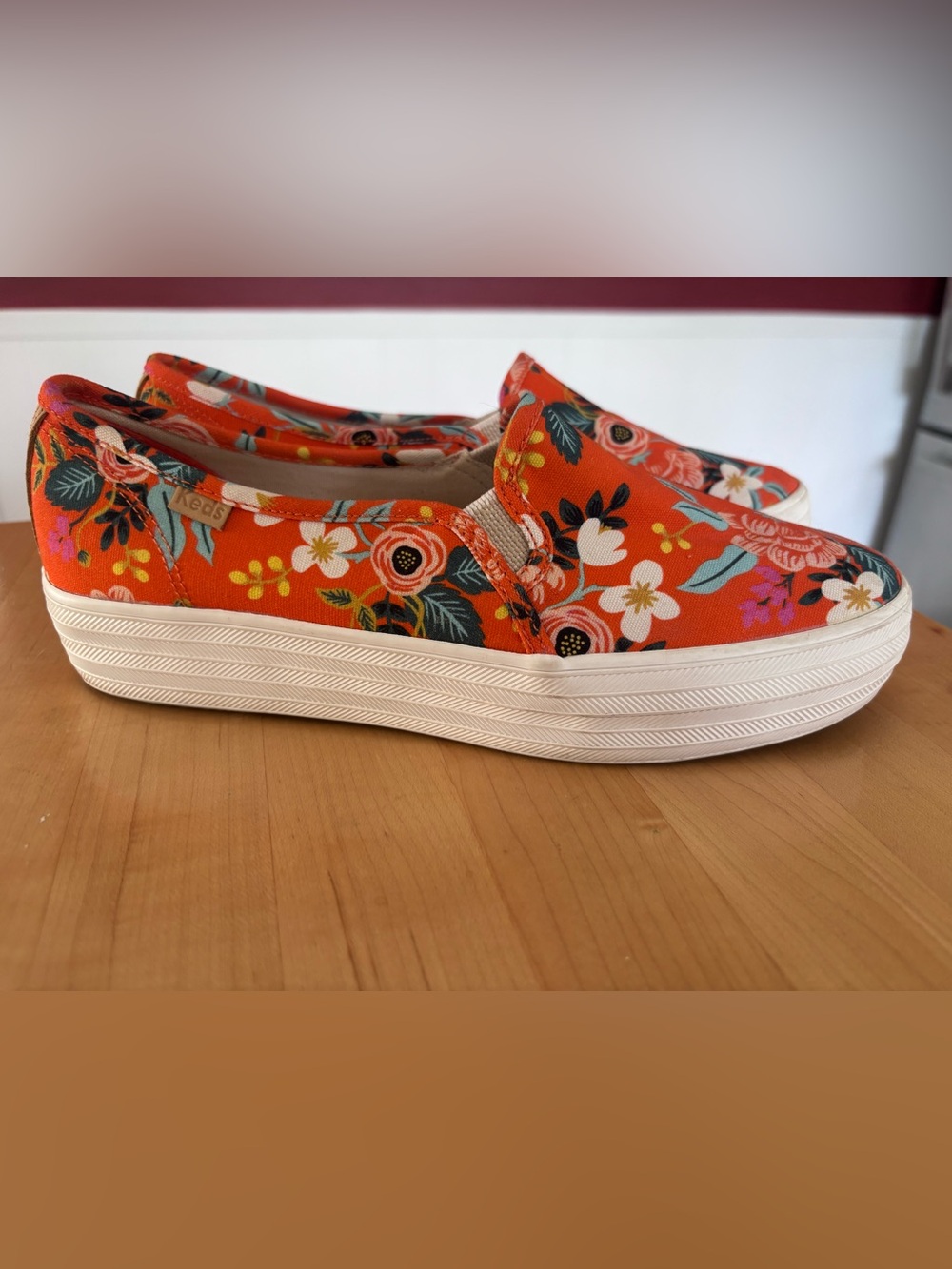 Keds Rifle Paper Orange Floral Platform Slip-On Sneakers